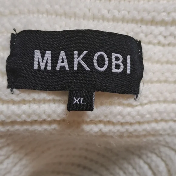 Makobi Men’s Streetwear Sweater Cable Knit Zip Cardigan Cream Hooded Pockets XL - Picture 10 of 15